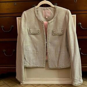 Rebecca Taylor light gray textured jacket w braided detailing. Size 6